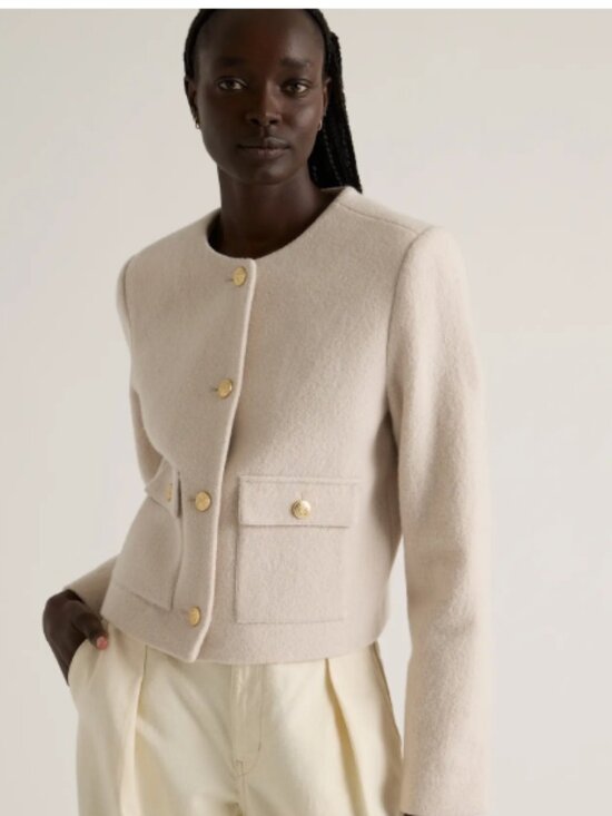 Quince Jackets & Blazers - NWT Quince 100% Merino Wool Collarless Cropped Jacket - Bone - M